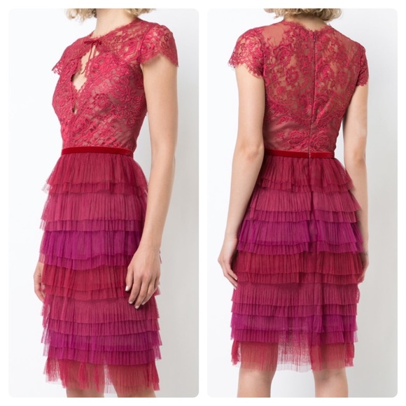 Marchesa Dresses & Skirts - Marchesa Notte Cap Sleeve Ruffle Skirt Lace dress